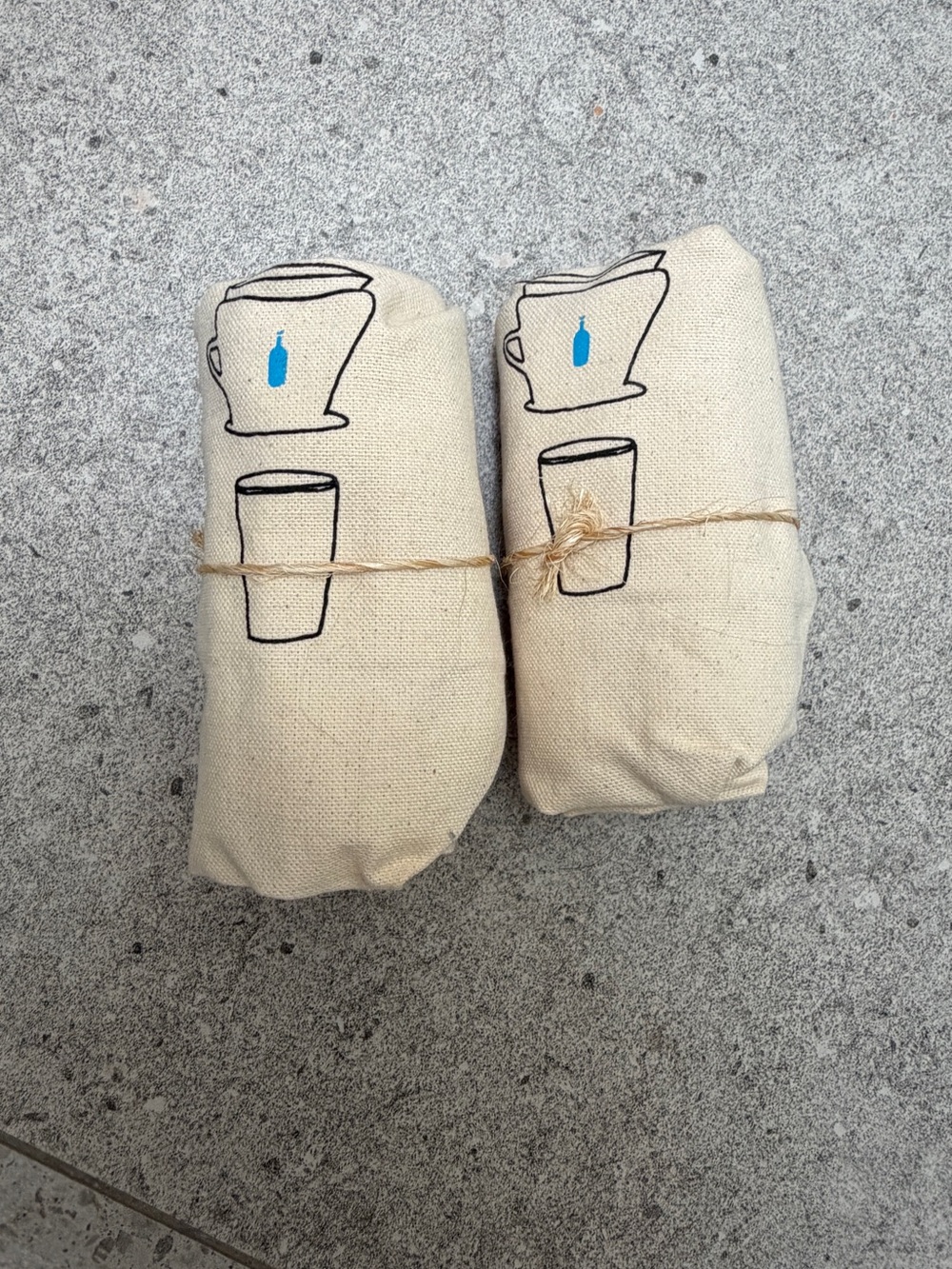 One Canvas Tote Bag with Blue Bottle Print - Cream